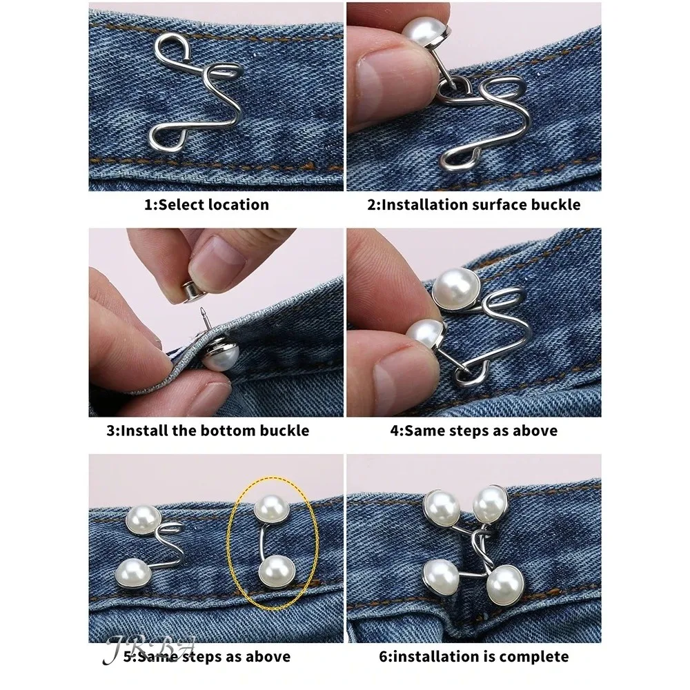 2pcs Adjustable Metal Jeans Waist Buckle Set Nail-Free Snaps Fastener Detachable Button Household Waist Tightener