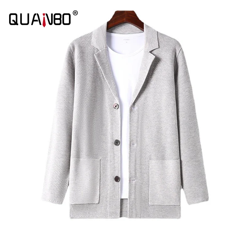 Knitted Men's Spring and Autumn New Arrivals Fashion Solid Cardigan Youth Trend Suit Collar Long Sleeve Jackets