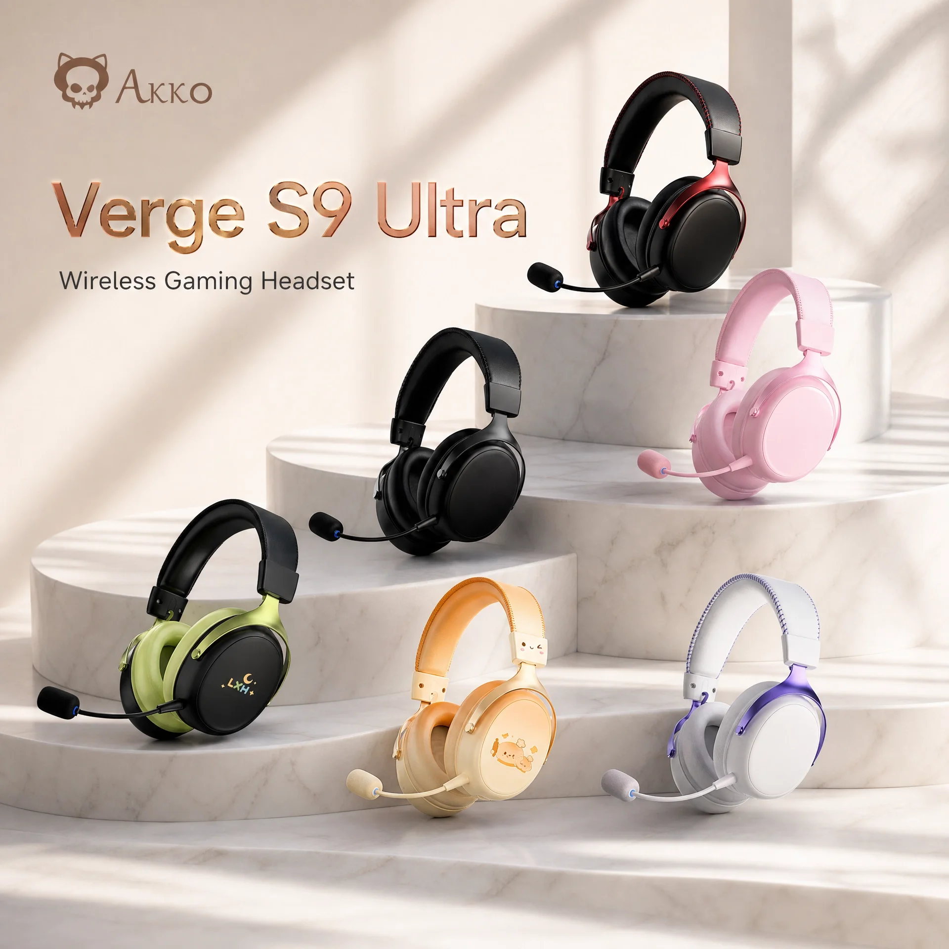 Verge S9 AKKO Headset Bluetooth 2.4G Pro-Tuned FPS Audio 53mm Driver with Mic Quad-Mode Headphone for E-Sports Gamer