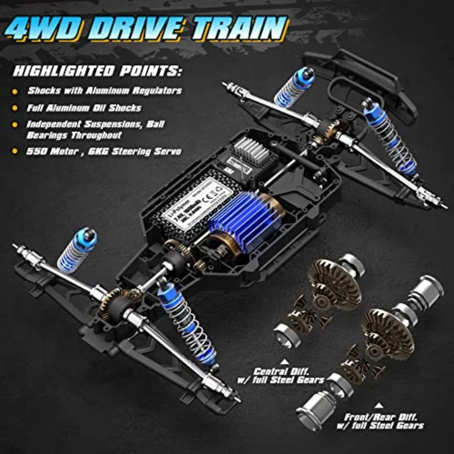 Remote Control Truck for off-road use, ABS plastic body, black and red, 42KM/H high speed with 550 motor upgrade