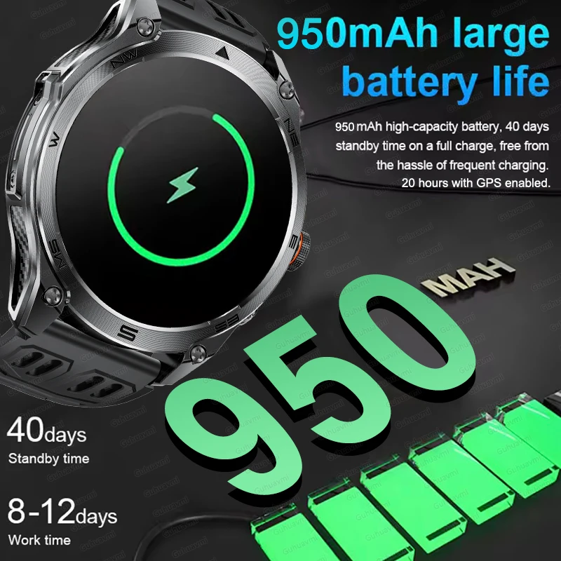 New Outdoor Sports GPS Compass 950mAh Big battery Smart Watches Flashlight IP68 Waterproof 1.75-inch AMOLED Smart Watch For Men