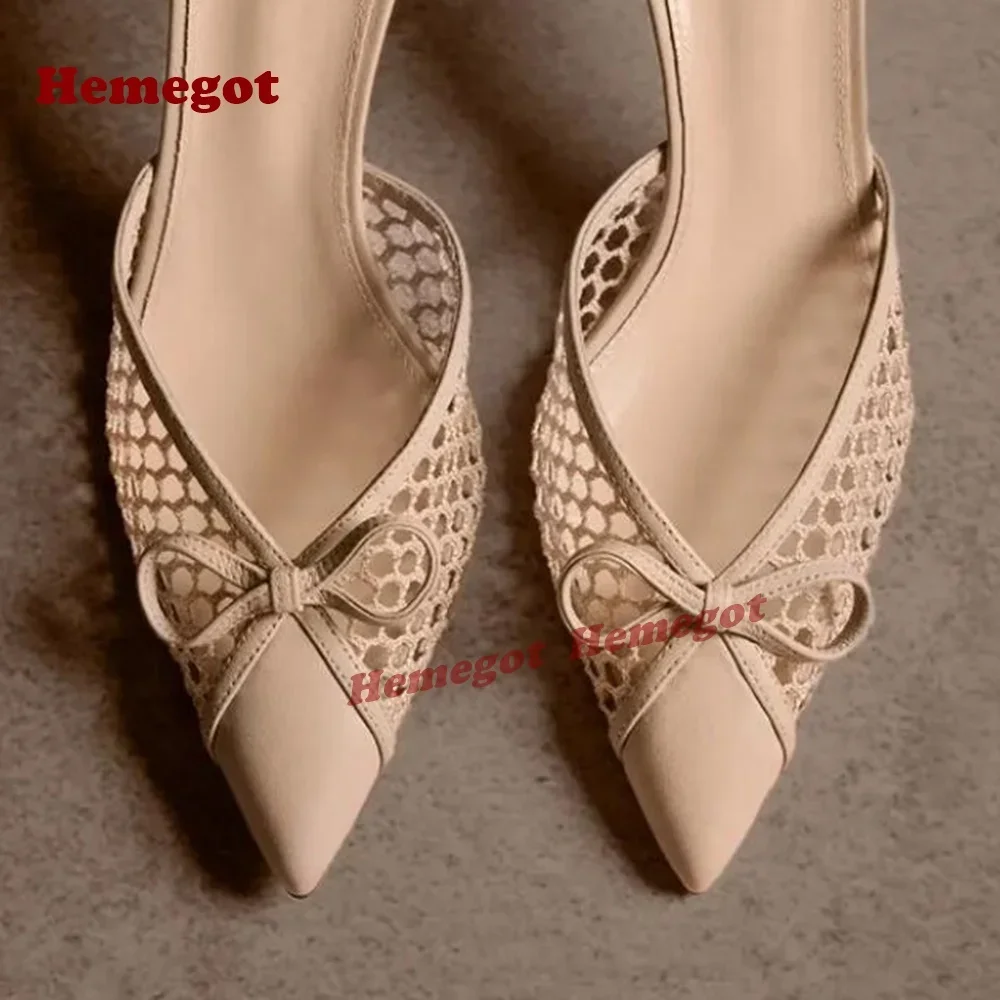 Nude Splicing Air Mesh Slipppers Pointy Toe Stiletto Women's Mules Solid Thin High Heels Summer 2025 New Arrival Luxury Shoes