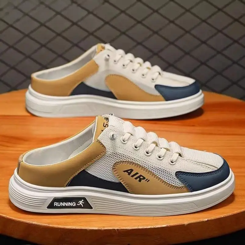 

Men's Canvas Slip-On Sports Shoes Breathable Summer Casual Board Shoes Mesh Lazy One-Touch No-Back Cover Head Semi-Slip Trend...