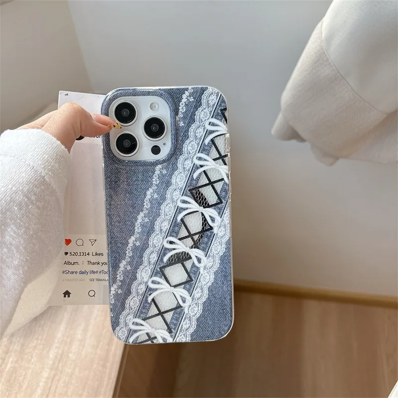 الرجعية مقوس دانتيل الدنيم الفن المونتاج أنيقة جراب هاتف ل Magsafe آيفون 16 15 14 13 12 برو ماكس حافظة لطيف فاخر غطاء مقاوم للصدمات