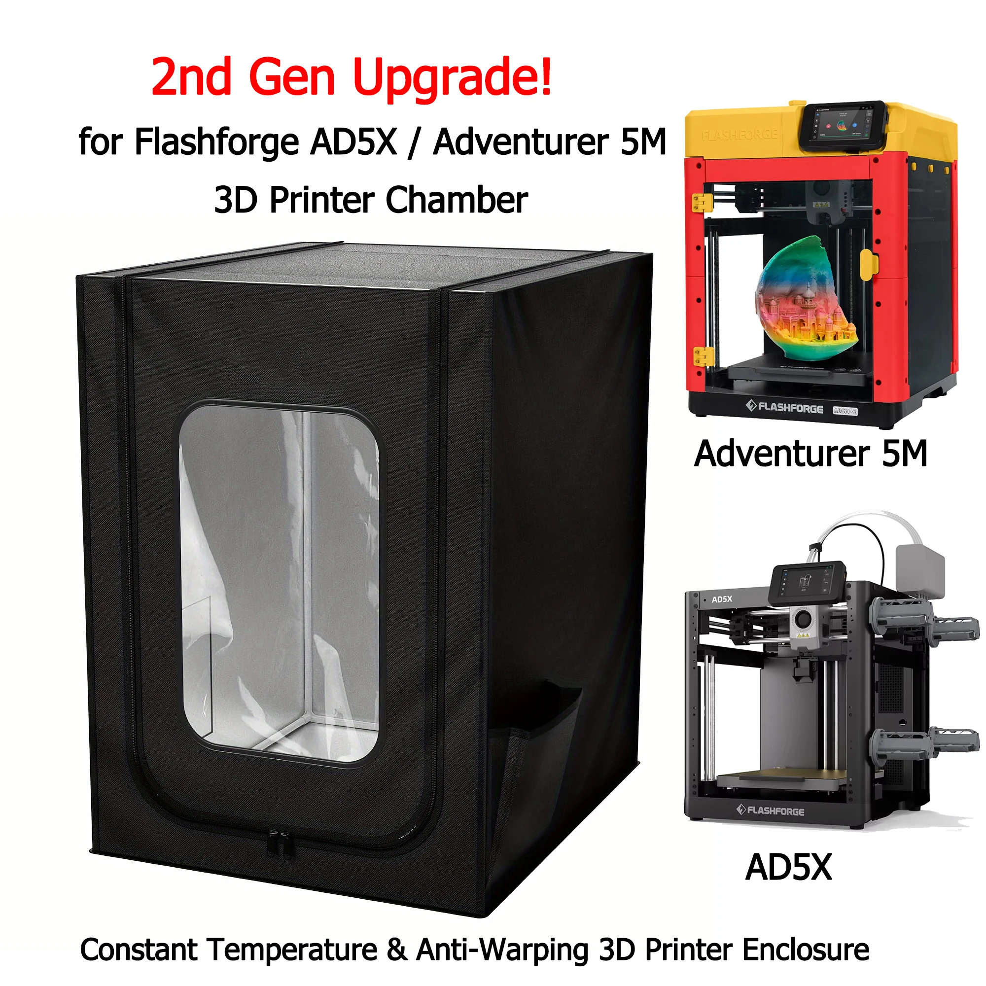 

SPONDWILD 3D Printer Enclosure for Flashforge AD5X / Adventurer 5M 2nd Gen 3D Printer Chamber Fireproof Soundproof Easy Install