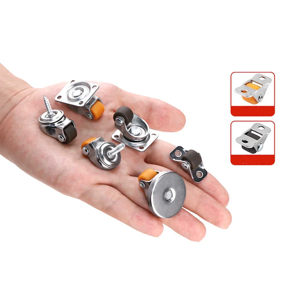 4-16Pcs 0.5Inch Mini Casters Rubber Silent Rotation Universal Wheels Table Chair Casters Wheels Hand Push Brake Wheel Accessorie