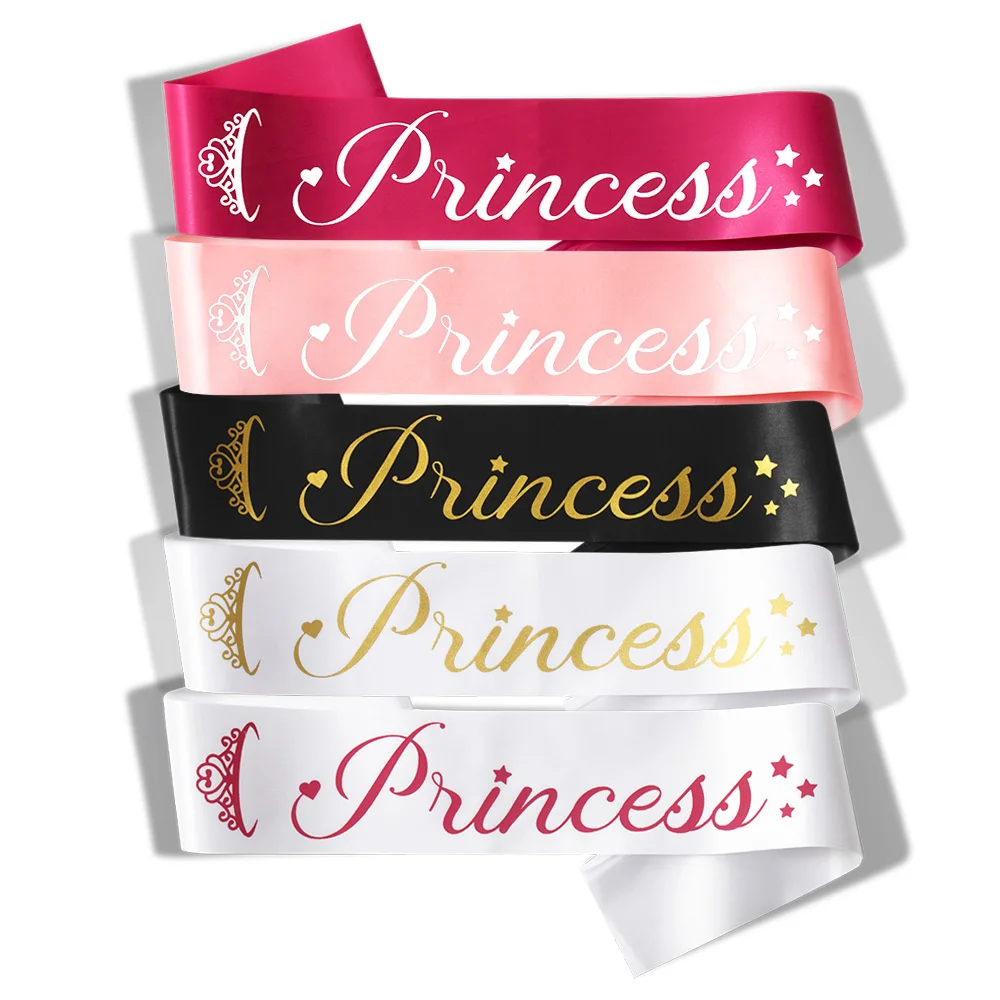 Solid Color Satin Cloth Birthday Party Ribbon Letter Crown Print Princess Embellished Strap Bachelorette Party Ribbon