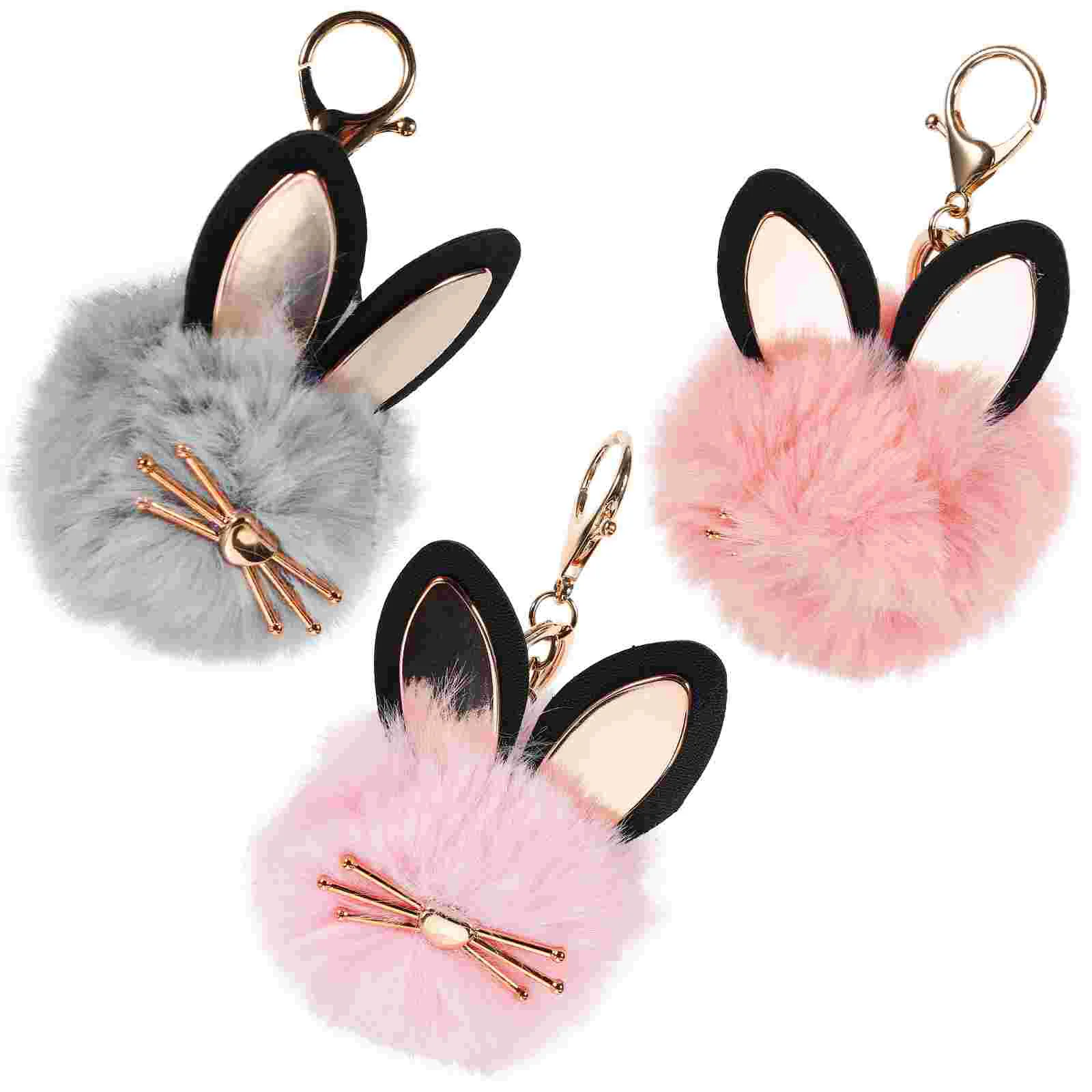 

3 Pcs Locket Fur Ball Keychain Cat Creative Keyring Car Decoration Chains Pendant Bag Miss