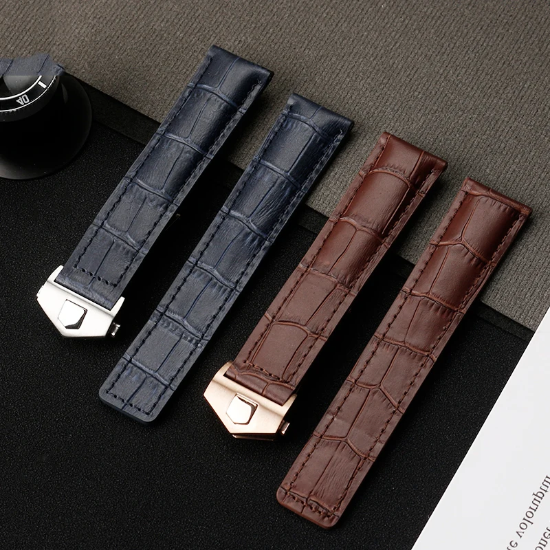 19mm 20mm 22mm For TAG Heuer Calera Leather Watchband Blue brown black red line Crocodile Leather Men\'s watch strap Accessories