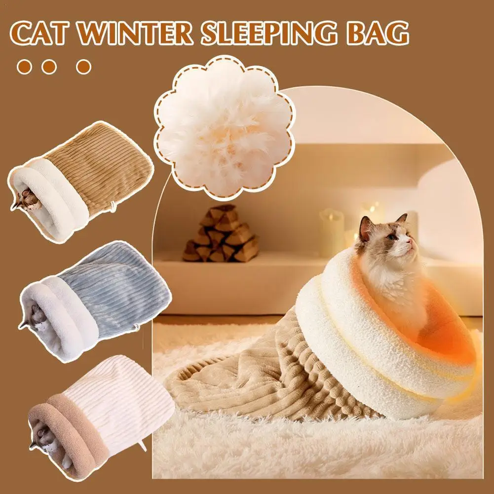 Autumn And Winter Warm Cat's Nest Sleeping Bag Soft Plush Large Cat Sack Self Warm Cat Bed For Indoor Pet Snuggle Sack