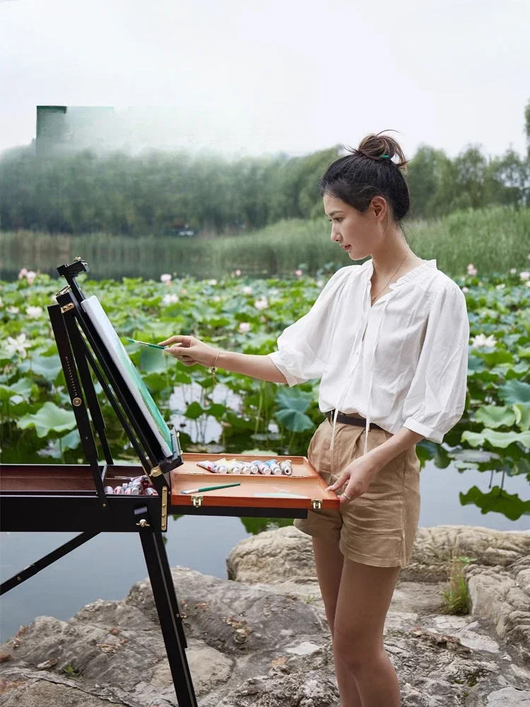 Multifunctional oil painting box portable outdoor sketching storage folding bracket