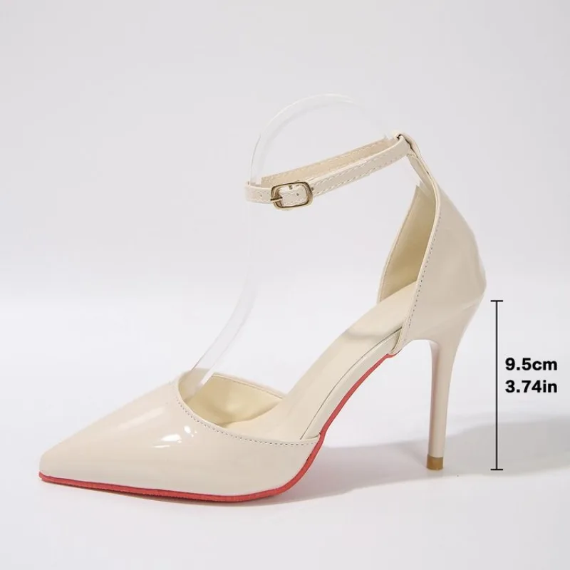 2024 Women Ankle Strap Stiletto Heel Dress Sandals Novelty Buckle Strap PU Thin Heels Fashion Office Work Women Shoes