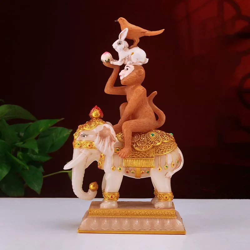 Feng Shui Four Harmonious Friends Statue Tibetan Buddhist Unity Animal Figurine Elephant Monkey Rabbit Bird for Home Altar