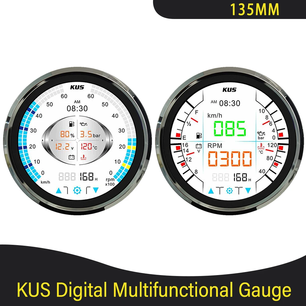 KUS Marine Boat Yachts Ships 135mm Multifunctional Digital Gauge Set KMG42T Compatible with J1939, NEMA2000 and Analog Signal