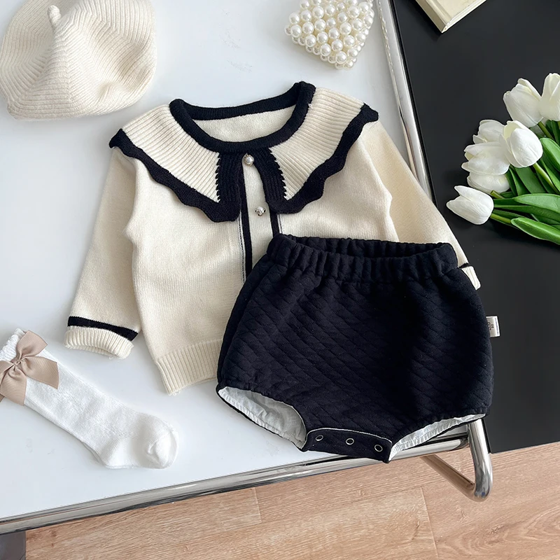 Spring And Autumn Newborn Baby Girls Baby Bodysuits Long-sleeved O-neck Cute Two Piece Set Cotton Korean Fashion Soft Casual