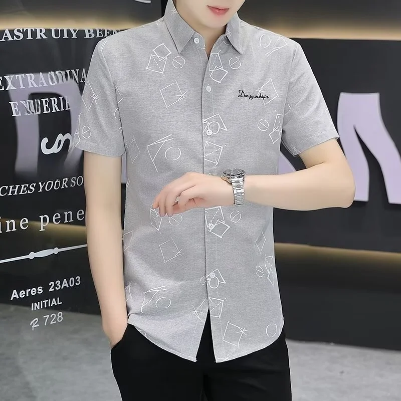 

Slim Fit ort Sve irt Men's Korean Sle Printed Thin Summer Faionable Top Autumn Youth ulari Casual irt