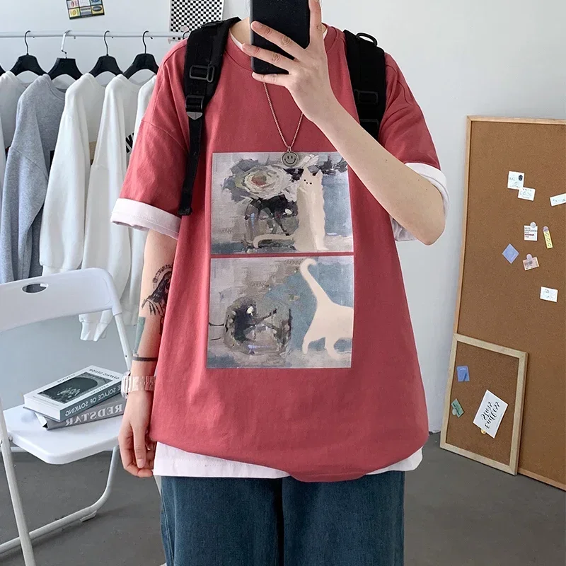 T Shirt Oversize Cotton Men Fashion Mens Summer Oil Painting Printing Tee Shirts 5XL Casual T-Shirts for Man Streetwear Big Size