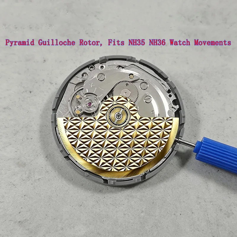 Pyramid Guilloche Engraved Rotor Fit NH35 NH36 Movement Watch Automatic Rotor Watch DIY Modification Accessories