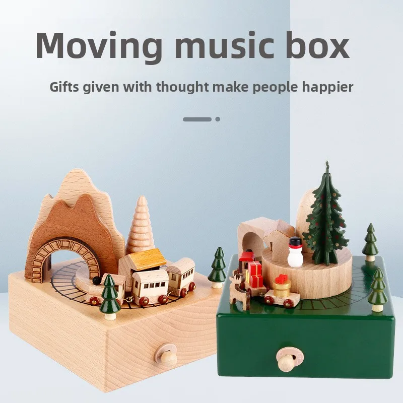 Wooden Music Box Carousel Toy Creative Music Box Christmas Birthday Gift Handmade Ornament