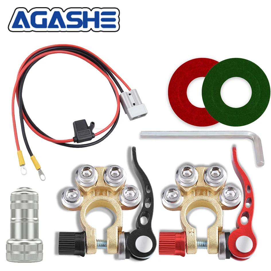 4-Way Quick-Release Anderson Plug Fuse Battery Terminal Connector Set with Cleaning Brush for Automotive Battery Configuration