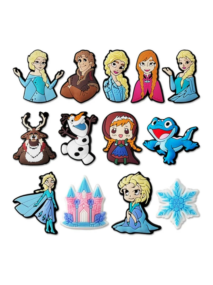 Breloques de chaussures en PVC, dessin animé Disney, princesse Elsa Anna, accessoires pour sandales, boucles pour bracelets, cadeau pour enfants, 1 à 13 pièces