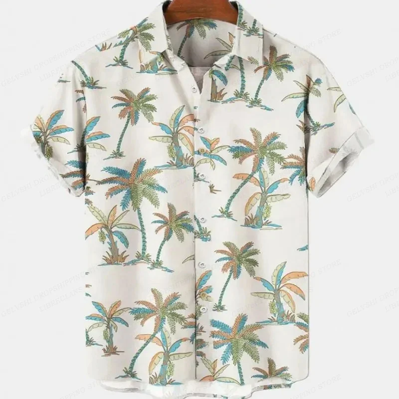 Summer coconut Hawaiian shirt men\'s fashion social casual shirt single-breasted Cuba beach shirt men\'s clothing casual shirt