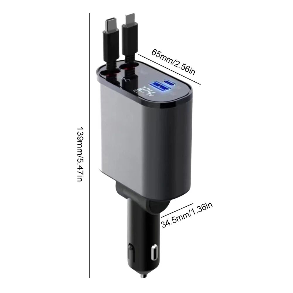 86W PD QC3.0 4 IN 1 Flexible Retractable Car Fast Charger for Apple USB Type C Super Fast Charger Cigarette Lighter Adapter