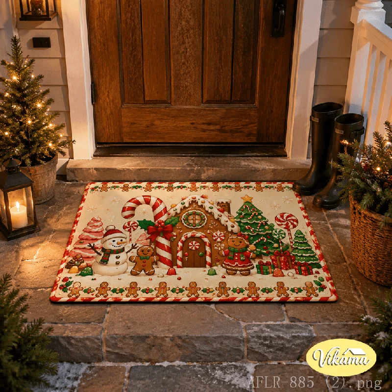 VIKAMA Christmas Snowman Welcome Door Mat Washable Non-Slip Kitchen Floor Mat Indoor Outdoor Carpet Christmas Home Decoration