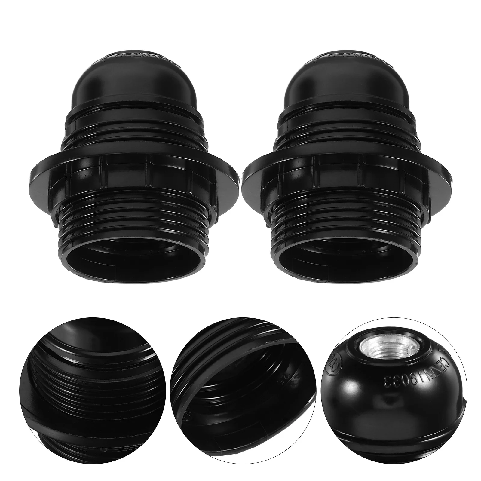 

2Pcs E27 Lamp Socket Black Threaded Screw Base Insulated Replacement Lamp Holder Ring Light Socket Parts for Home Office