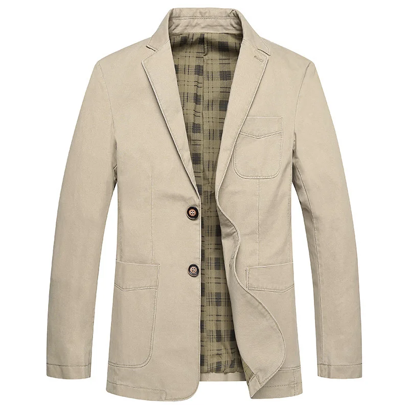Men Spring Autumn Casual Blazer Cotton Washed Lightweight Suit Jacket Two Button Business Casual Lined Sport Coat Male Versa