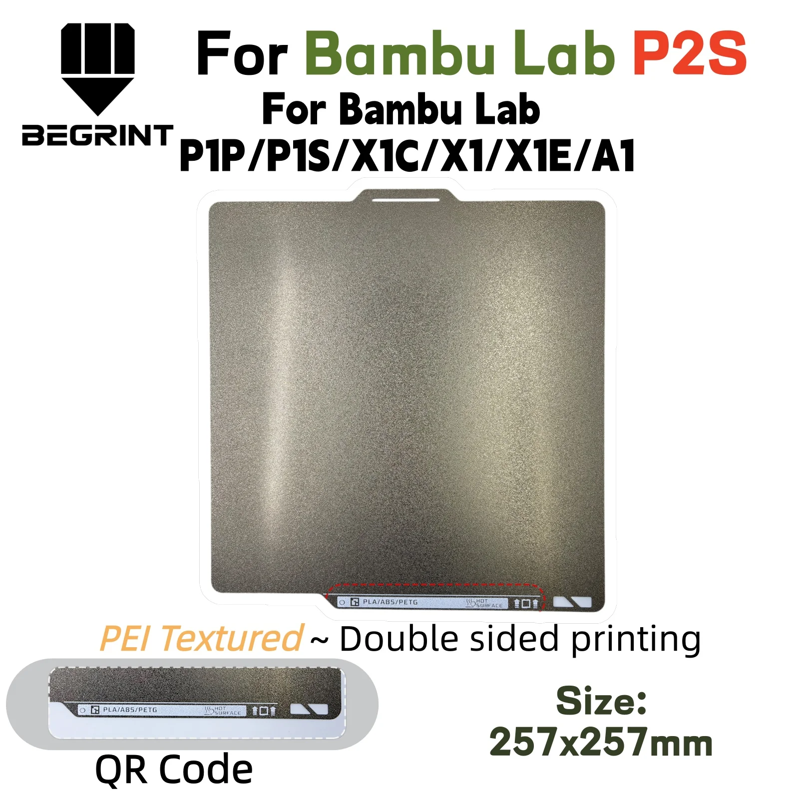 

Steel Build Plate For Bambu Lab P2S PEI Textured QR Code for AI Camera directly Flexible For Bambulab A1 X1 P1P P2S Combo