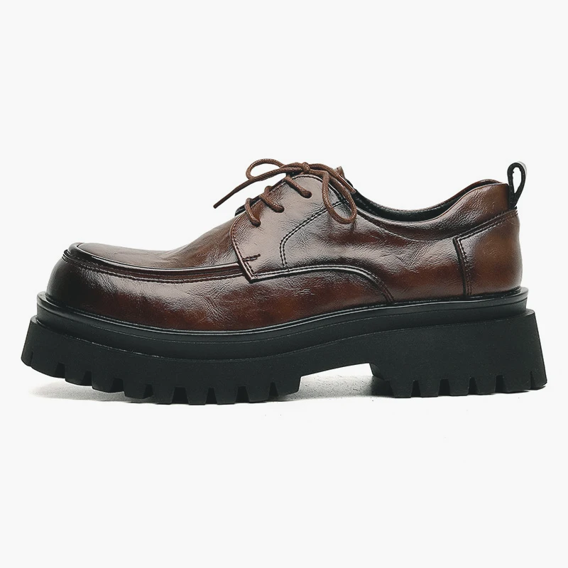 LIHUAMAO Retro derby shoes lace up casual shoes oxford platform shoes thick outsole outdoor block heel shoes chunky heel