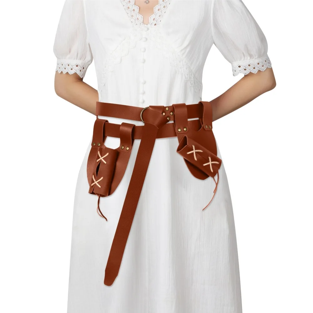 Juego de cinturones de guerrero vikingo: accesorio medieval de cuero de 3 piezas, soporte para espada y correa de cintura a juego