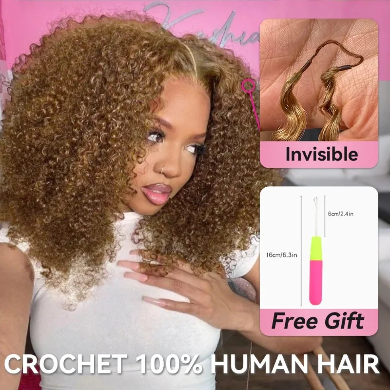 30 #   Extensions de cheveux humains au crochet Kinky Curly Miracle Knots 100g/1 paquet, sans nœuds, pour tressage manuel et coiffage quotidien