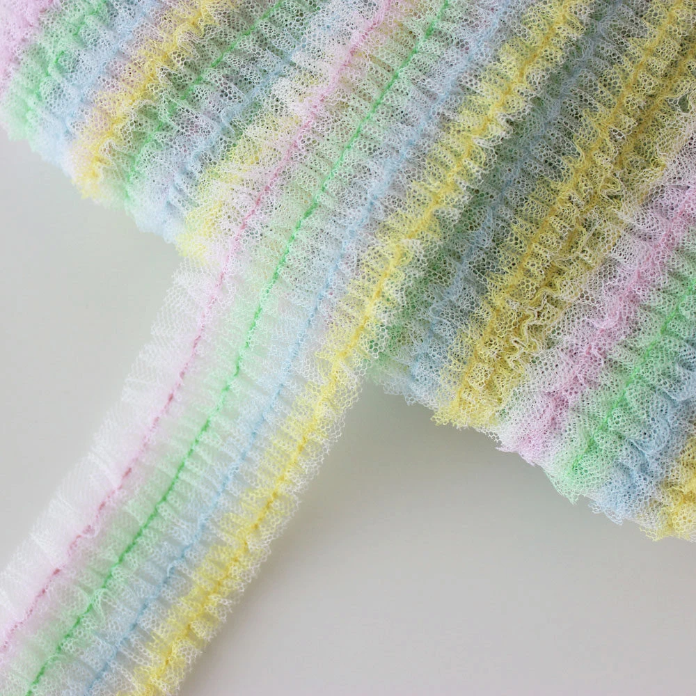 

Elastic Rainbow Tulle Pleats Lace,DIY Hair Accessories Doll Dress Skirt Hem Children's Clothing Lace Accessory