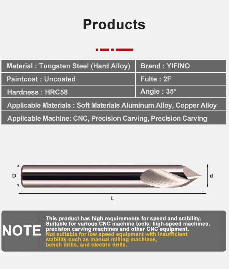 AZZKOR HRC58 2-Schneiden-Wolframstahl-Hartmetall-Fräser für Aluminiumlegierungen, CNC-Mechanische Bearbeitung, Abschrägungswerkzeuge – Detail 3