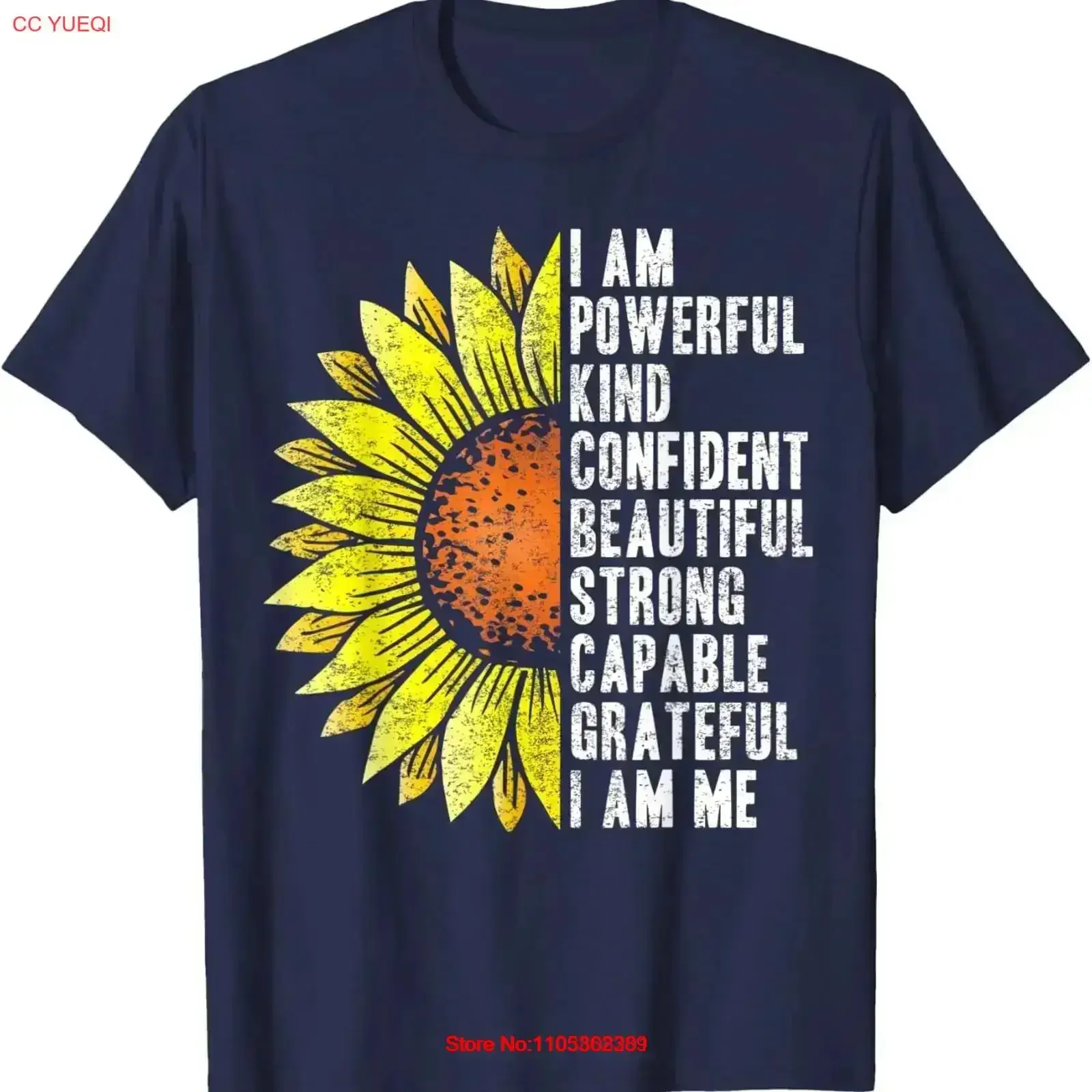 T-shirt I Am Powerful Kind Confident Beautiful Strong Cute Sunflower, style vintage, effet délavé, vêtements de créateur, mode, élégant, décontracté