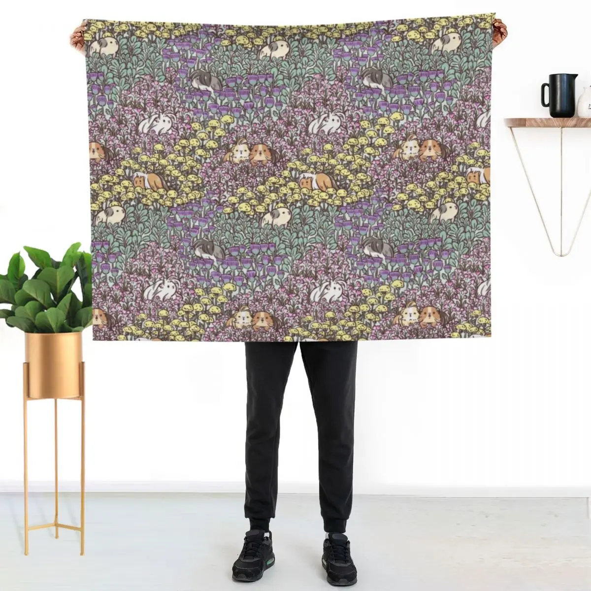 Long Haired Guinea pigs and Floral Garden pattern Throw Blanket Decorative Beds funny gift Beautifuls Baby Warm Blankets