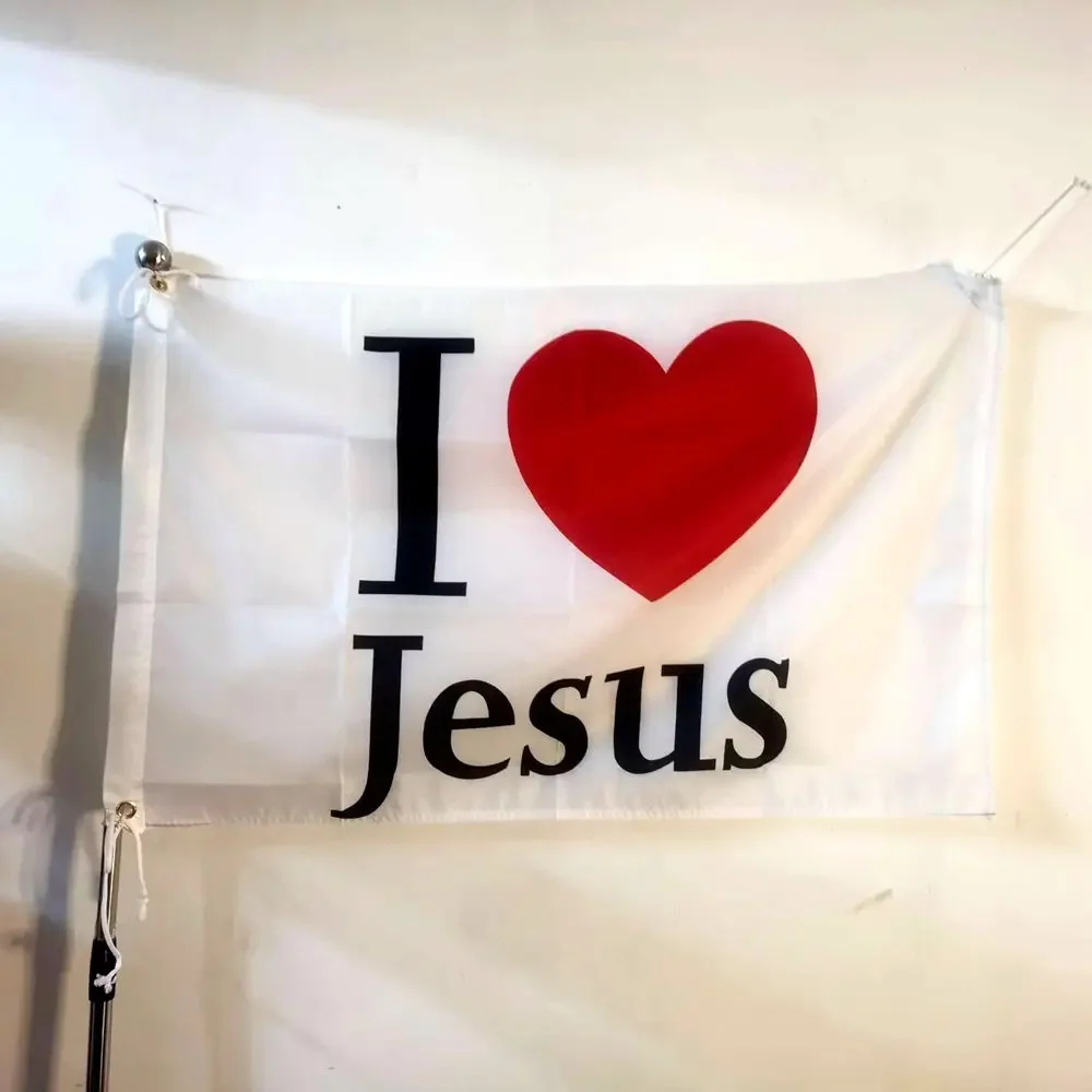 Bandera I Love Jesus 90x150cm - Poliéster premium Ideal para decoración del hogar/patio, eventos de iglesia y exhibiciones cristianas al aire libre