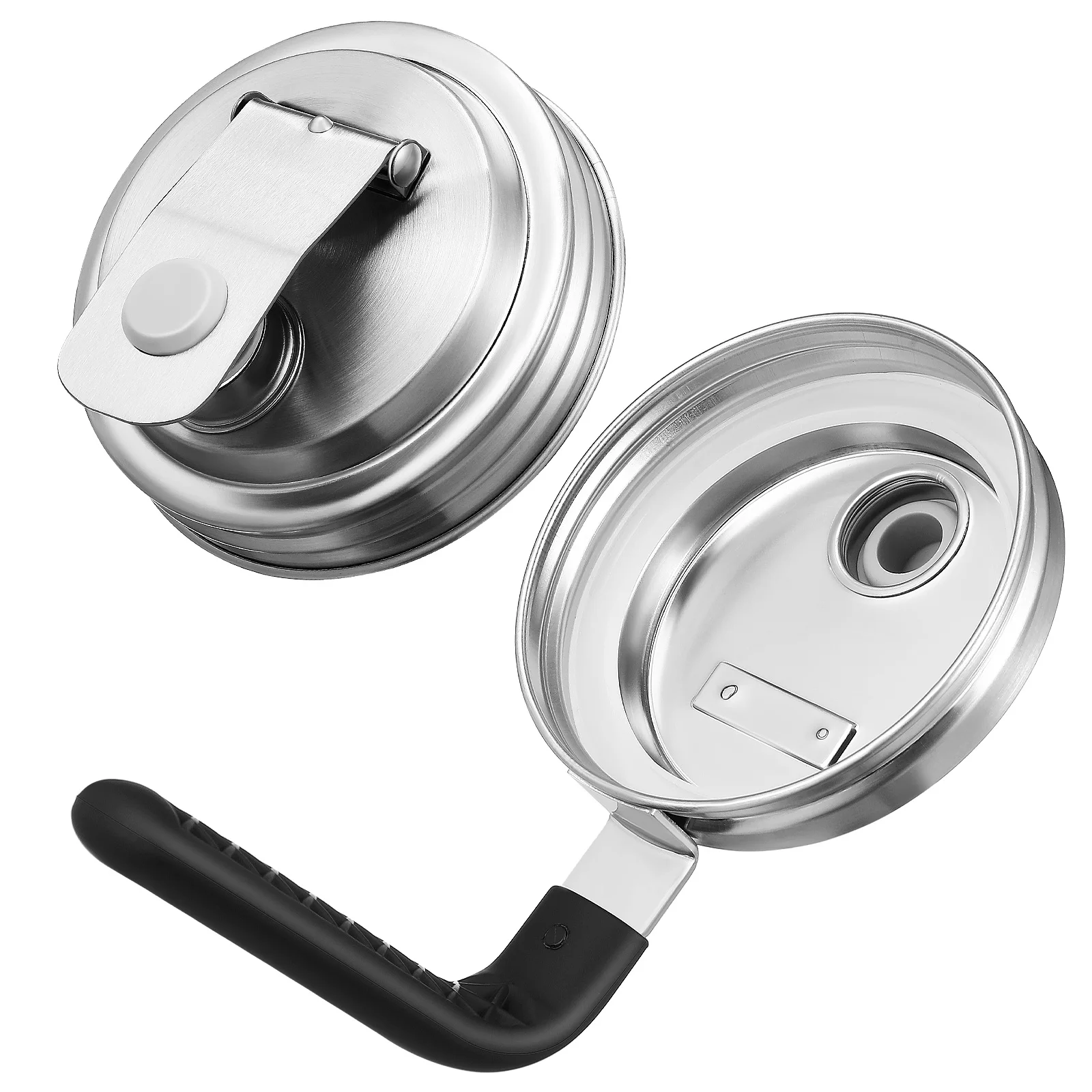 

2pcs Stainless Steel Pour Spout Wide Mouth Replacement Canning Airtight Mason Covers For Beverage Coffee Storage With Handle