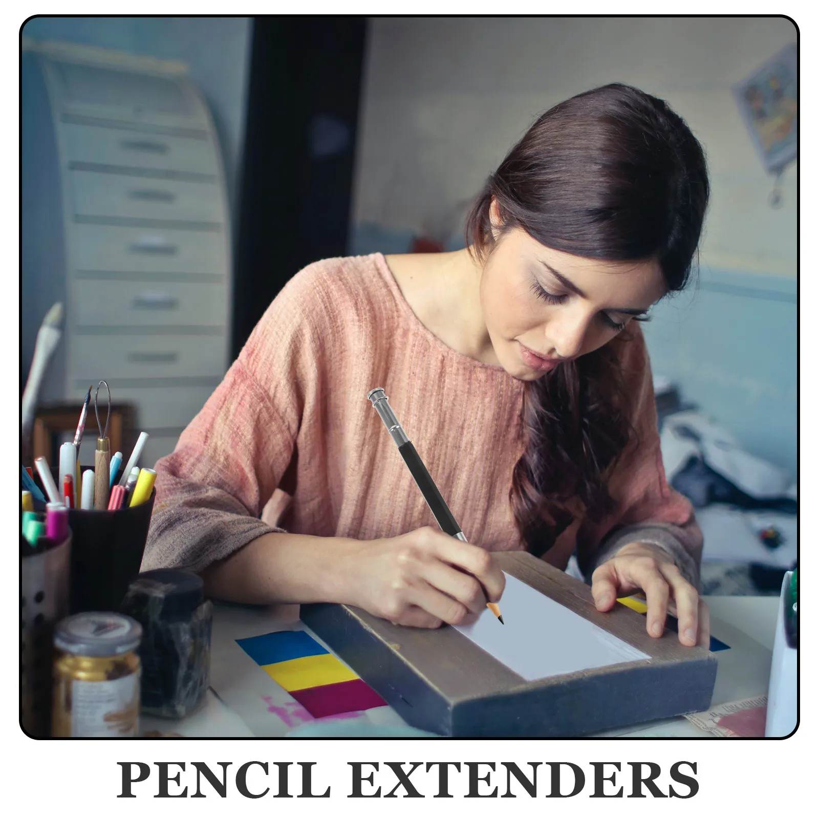 5Pcs Stainless Steel Pencil Holder Pencil Extension For Art Student Extender Artists Colored Crayon Sketch Drawing