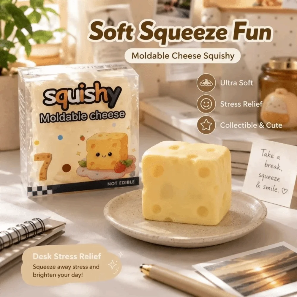 Slow Rising Cheese Squishy Toy Soft Stretchy Cheese Shape Squishy Toy Slow Rebound Moldable Simulated Butter Squeeze Toy