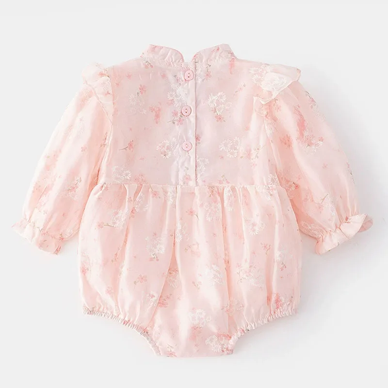 Spring Autumn Newborn Girls Clothes Chinese Style Cute Princess Flowers Pink Long Sleeve Bodysuits & One-Pieces Baby Stuff B363