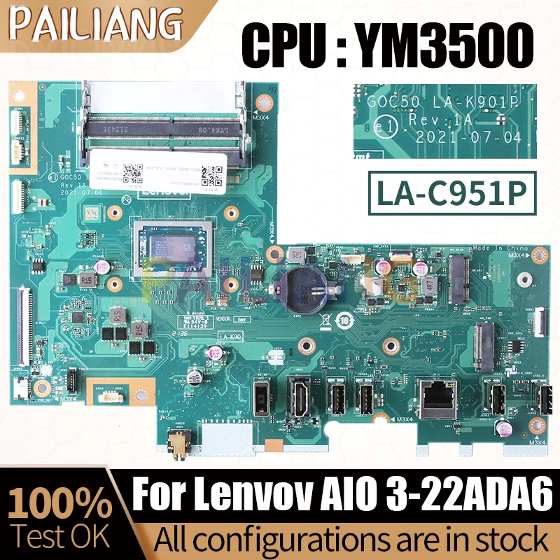 

For Lenovo AIO 3-22ADA6 Mainboard 5B20U54606 5B20U54602 LA-K901P YM3500 All-in-one Motherboard Full Tested