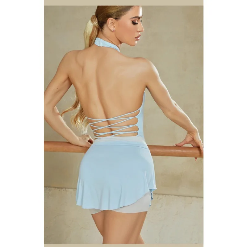 

Индивидуальная полукороткая полупрозрачная юбка контрастного цвета ZYM для латинских танцев, тренировочный наряд, женский пояс с нижними брюками