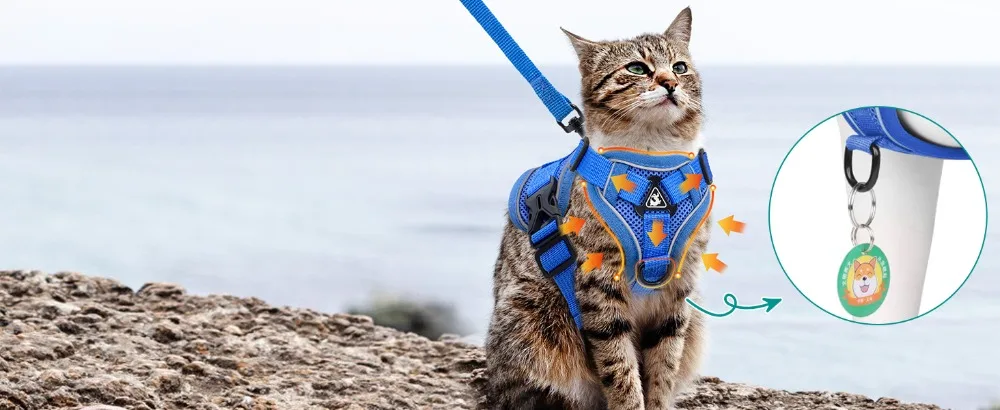 Reflective Cat Harness And Leash Set Adjustable Vest For Cats_voghion.com