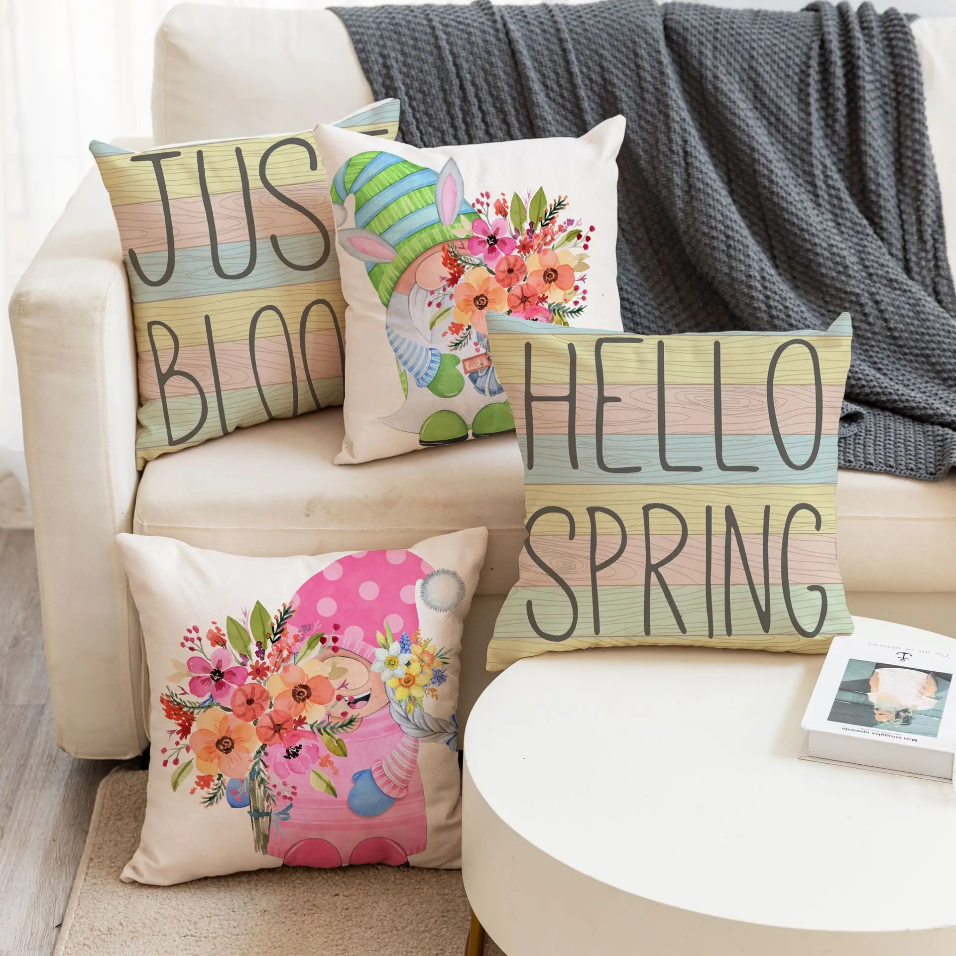 New Spring Bloom Series Floral Pillowcase Linen Tulip Rose Trucks Print Farmhouse Decorative Cushion Covers Sofa Throw Pillows