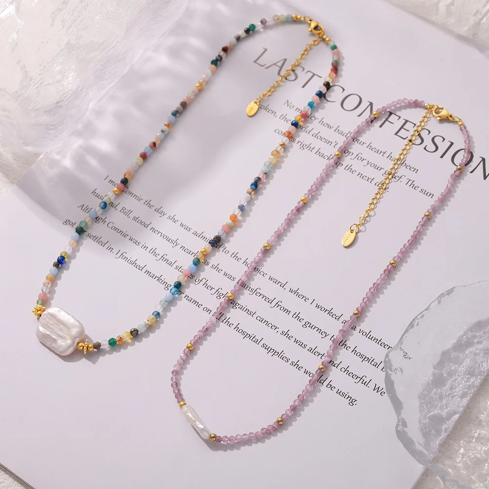 Baroque Fashion Natural Stones Necklace for Women Popular Imitation Pearl Colorful Beaded Chain Spring Summer Gift Jewelry