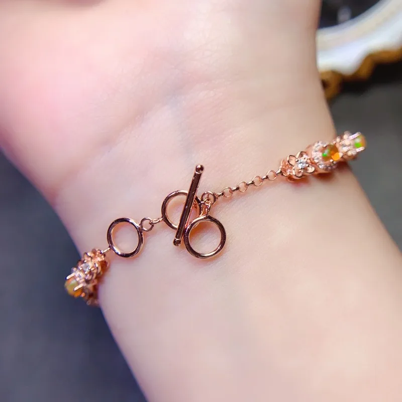 Simple Natural Orange Opal Gemstone Bracelet for Women Jewelry Natural Gem Real 925 Silver Good Gift