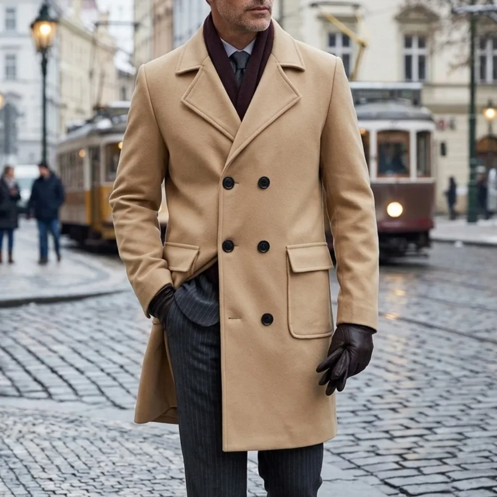 Neuer Winter-Herren-Doppelreihiger Trenchcoat Knielang Multi-Taschen Warme Streetwear Business Casual Oberbekleidung Garib-Stil – Detail 11